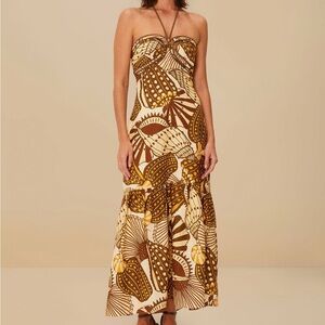 NWT Farm Rio Sand Shell Mix Euroflax Premium Linen Maxi Dress